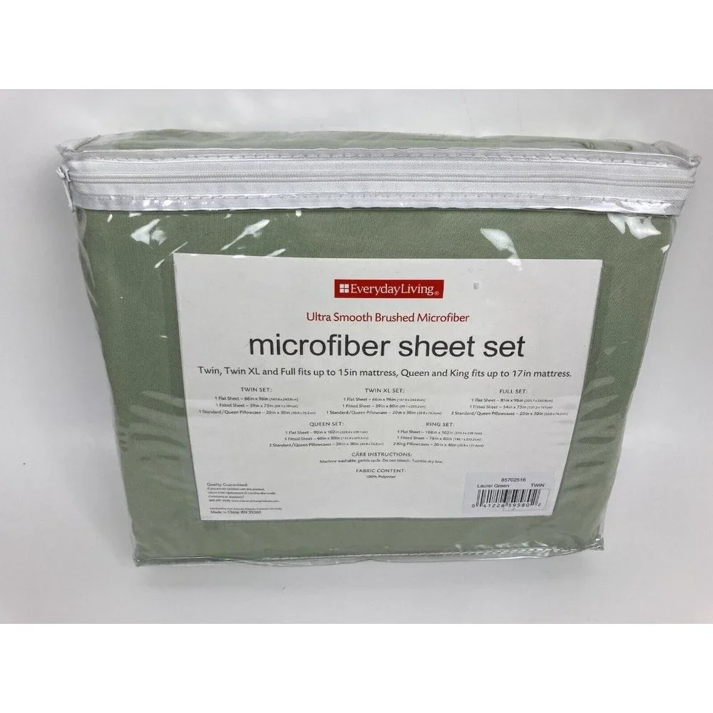 New Everyday Living Twin Smooth Brushed Microfiber Sheet Set Laurel Green